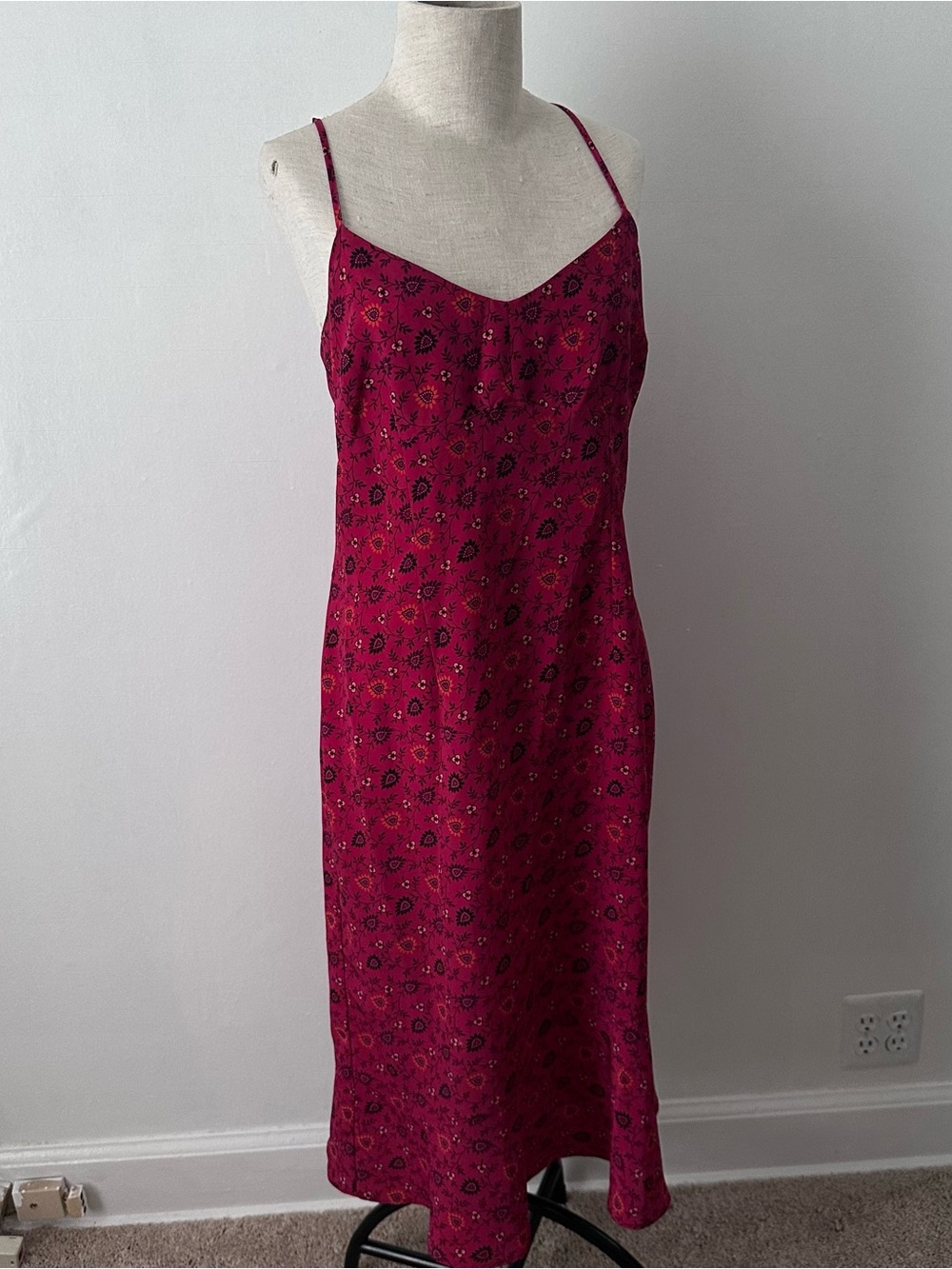 Vintage 90s Y2K Express red floral midi slip dress Ditsy Floral Sz 11/12 Boho